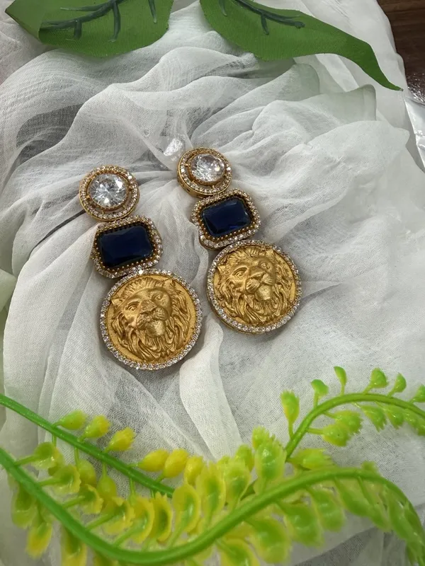 Blue_Luxury_Lion_Face_Coin_with__Crystal_Stones_Earrings__For_Women