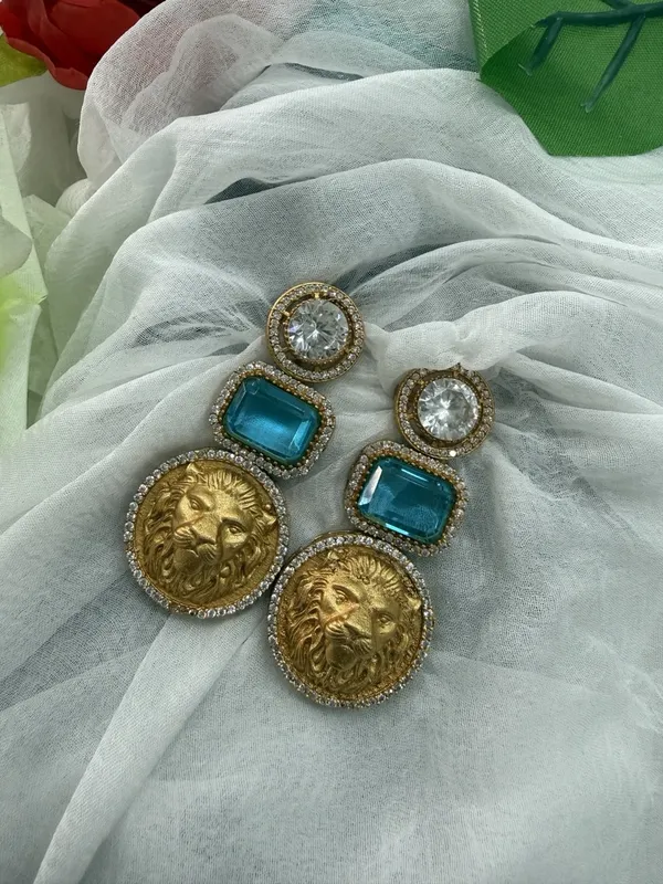 Mint_Blue_Luxury_Lion_Face_Coin_with_Crystal_Stones_Earrings__For_Women