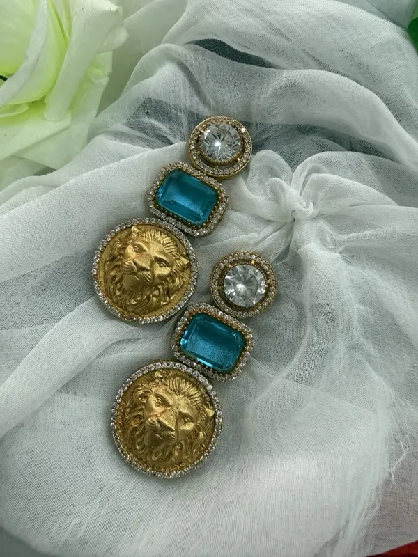 Mint_Blue_Luxury_Lion_Face_Coin_with_Crystal_Stones_Earrings__For_Women