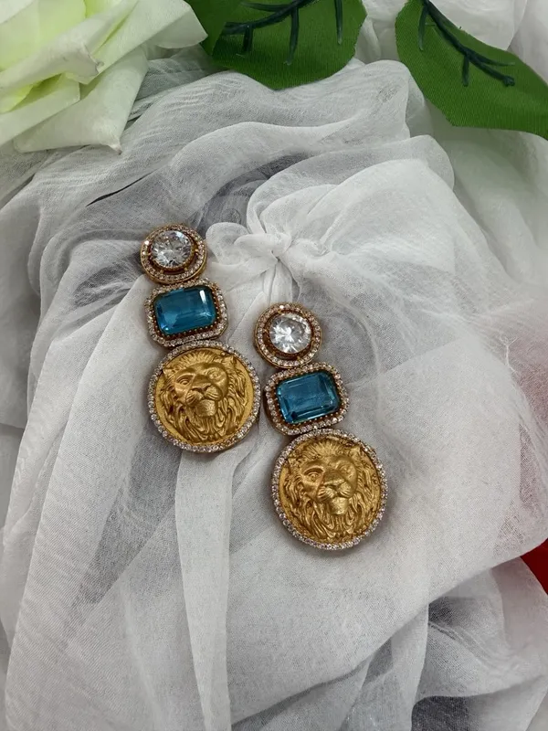 Mint_Blue_Luxury_Lion_Face_Coin_with_Crystal_Stones_Earrings__For_Women