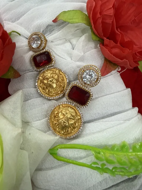 Red_Luxury_Lion_Face_Coin_with_Crystal__Stone_Earrings__For_Women