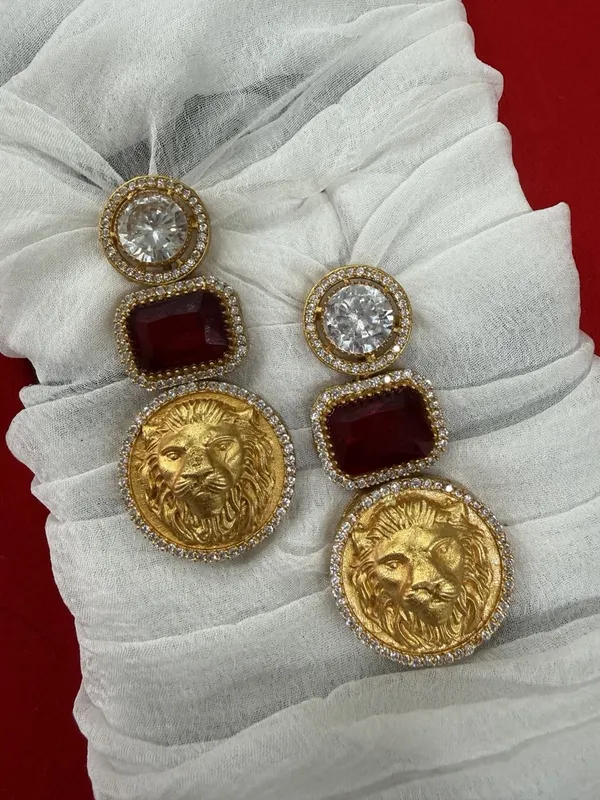 Red_Luxury_Lion_Face_Coin_with_Crystal__Stone_Earrings__For_Women