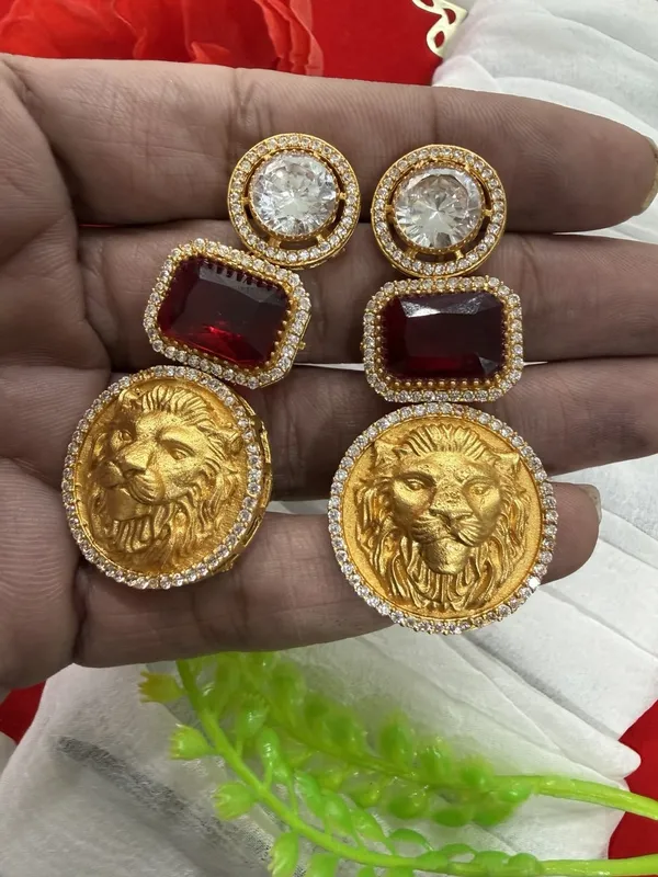 Red_Luxury_Lion_Face_Coin_with_Crystal__Stone_Earrings__For_Women