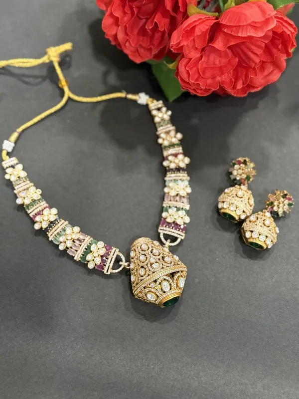 Multicolor_Kalash_Design_Antique_Piece_Stone_Necklace_&_Earring_Set_For_Women
