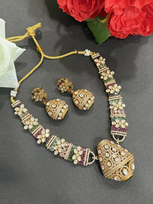 Multicolor_Kalash_Design_Antique_Piece_Stone_Necklace_&_Earring_Set_For_Women