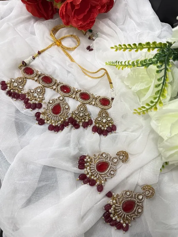 Red_Jalak_Design_Kundan_Stone_Necklace_&_Pearl_Drops_Earring_Set_For_Women