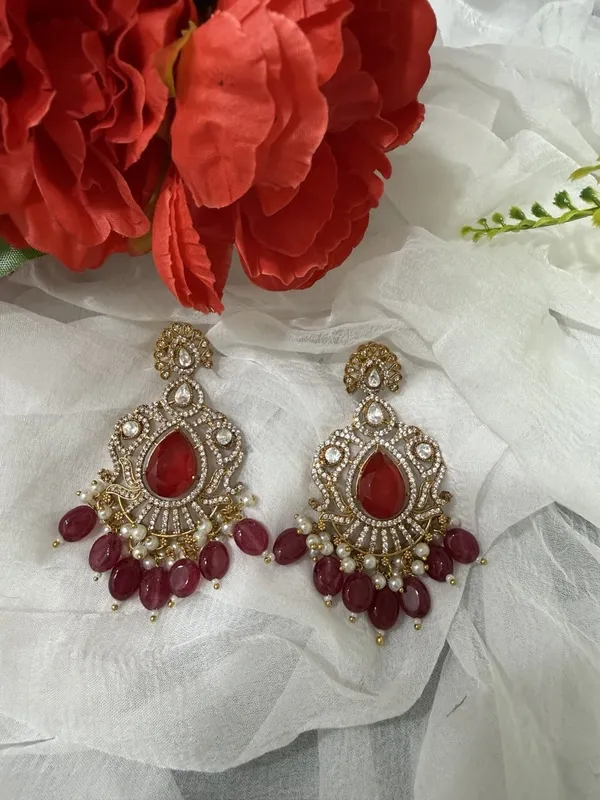 Red_Jalak_Design_Kundan_Stone_Necklace_&_Pearl_Drops_Earring_Set_For_Women