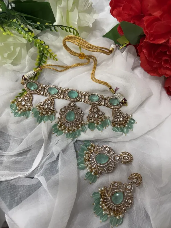 Mint_Green_Jalak_Design_Kundan_Stone_Necklace_&_Pearl_Drops_Earring_Set_For_Women