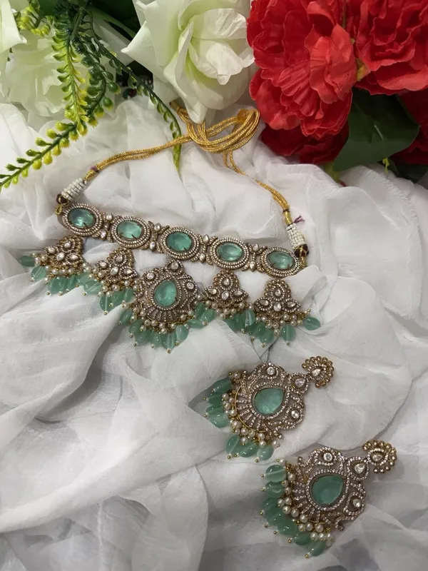 Mint_Green_Jalak_Design_Kundan_Stone_Necklace_&_Pearl_Drops_Earring_Set_For_Women