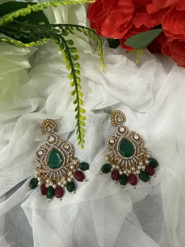 Multicolor_Jalak_Design_Kundan_Stone_Necklace_&_Pearl_Drops_Earring_Set_For_Women