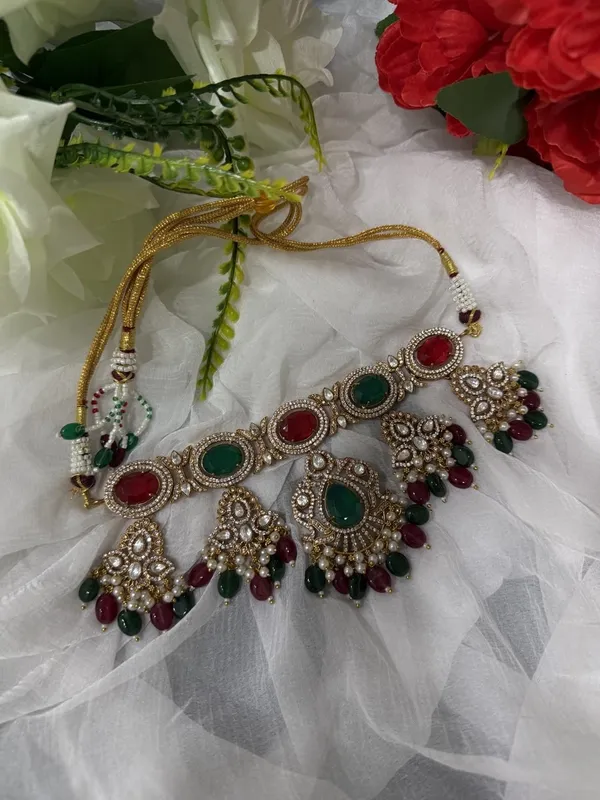 Multicolor_Jalak_Design_Kundan_Stone_Necklace_&_Pearl_Drops_Earring_Set_For_Women