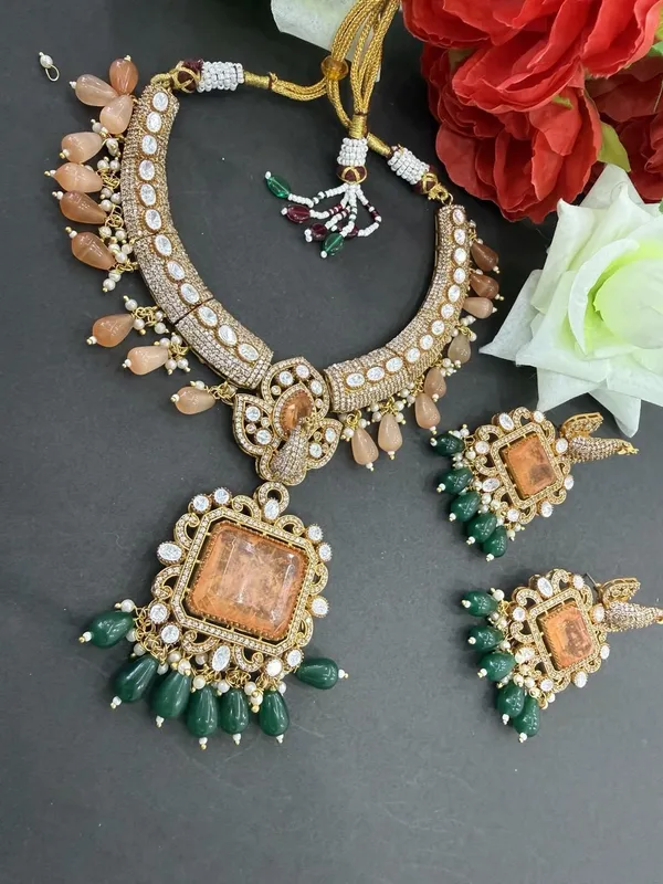Royal_Orange_Kundan_Necklace_Set_with_Green_Drop_Earrings_For_Women