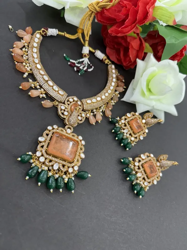 Royal_Orange_Kundan_Necklace_Set_with_Green_Drop_Earrings_For_Women