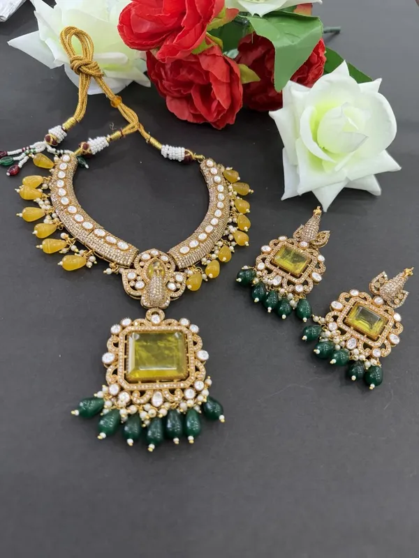 Royal_Green_&_Yellow_Kundan_Necklace_Set_with_Pearl_Drop_Earrings_For_Women