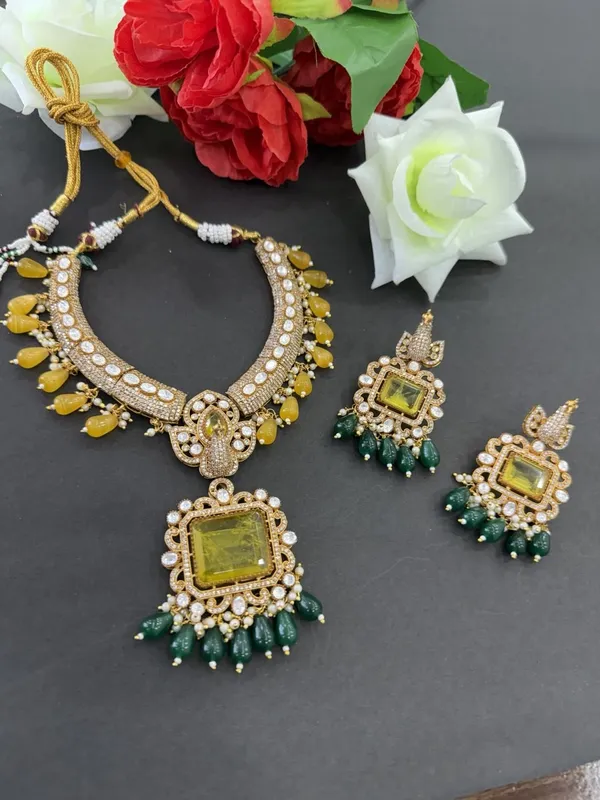 Royal_Green_&_Yellow_Kundan_Necklace_Set_with_Pearl_Drop_Earrings_For_Women