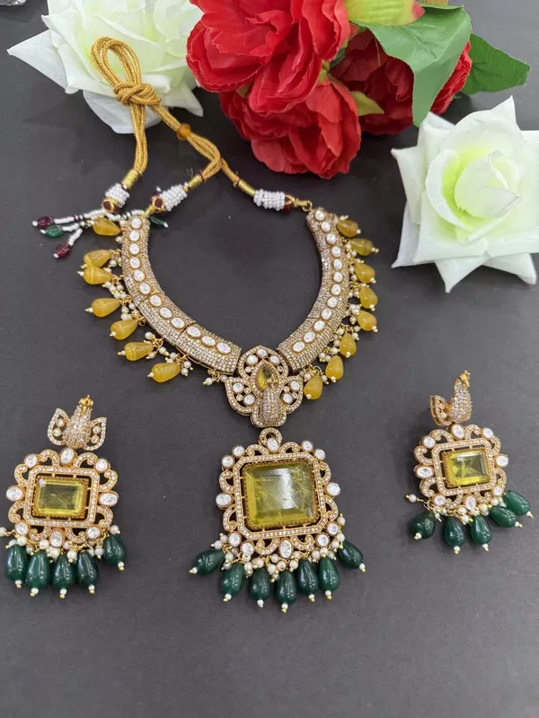 Royal_Green_&_Yellow_Kundan_Necklace_Set_with_Pearl_Drop_Earrings_For_Women