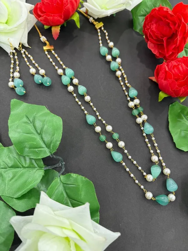Ice_Blue_&_White_Pearl_Beaded_Long_Necklace_with_Earrings_Set”_For_Women