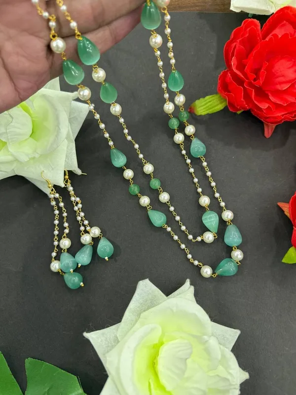 Ice_Blue_&_White_Pearl_Beaded_Long_Necklace_with_Earrings_Set”_For_Women