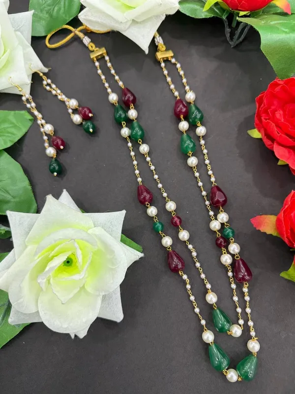 Vaishnavi_Maroon_&_Green_Pearl_Beaded_Necklace_With_Earring___For_Women