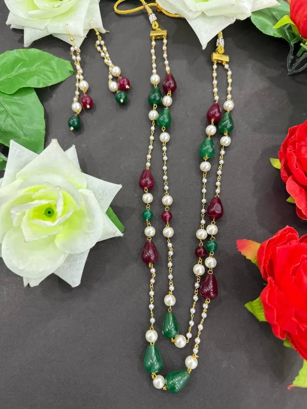 Vaishnavi_Maroon_&_Green_Pearl_Beaded_Necklace_With_Earring___For_Women