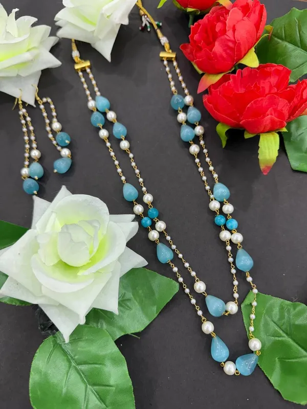 Sky_Blue_&_White_Pearl_Beaded_Long_Necklace_with_Earrings_Set_For_Women