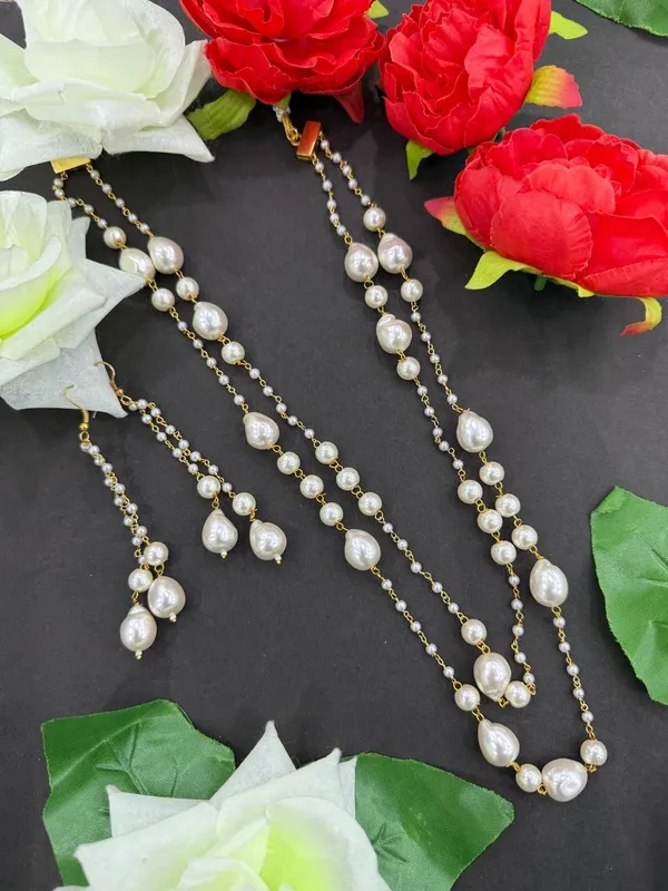 White_Pearl_Beaded_Long_Necklace_with_Earrings_Set_For_Women