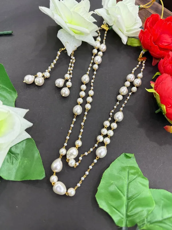 White_Pearl_Beaded_Long_Necklace_with_Earrings_Set_For_Women