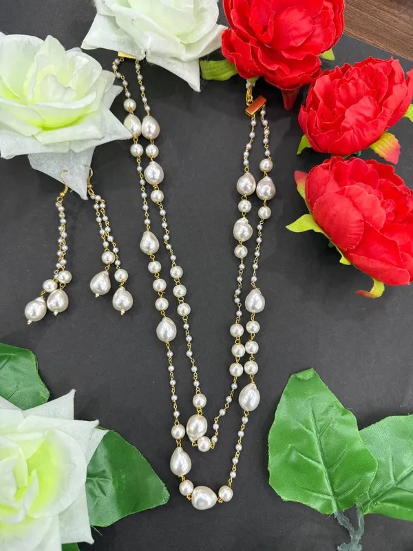 White_Pearl_Beaded_Long_Necklace_with_Earrings_Set_For_Women