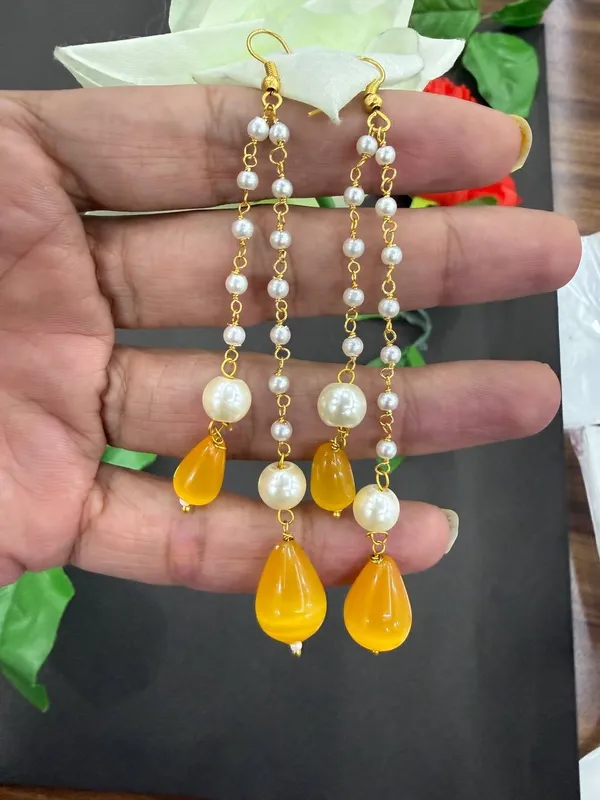 Yellow_&_White_Pearl_Beaded_Long_Necklace_with_Earrings_Set_For_Women