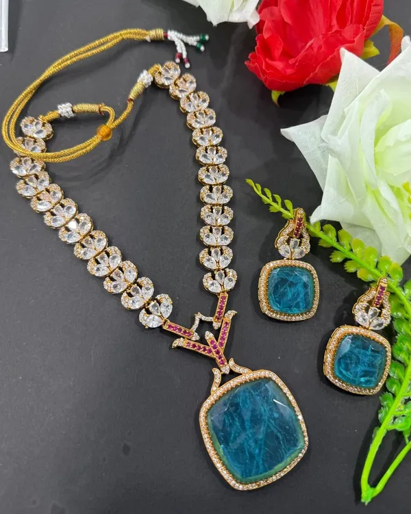 Sky_Blue_Barss_Trendy_Necklace_Set_With_Earrings_For_Women