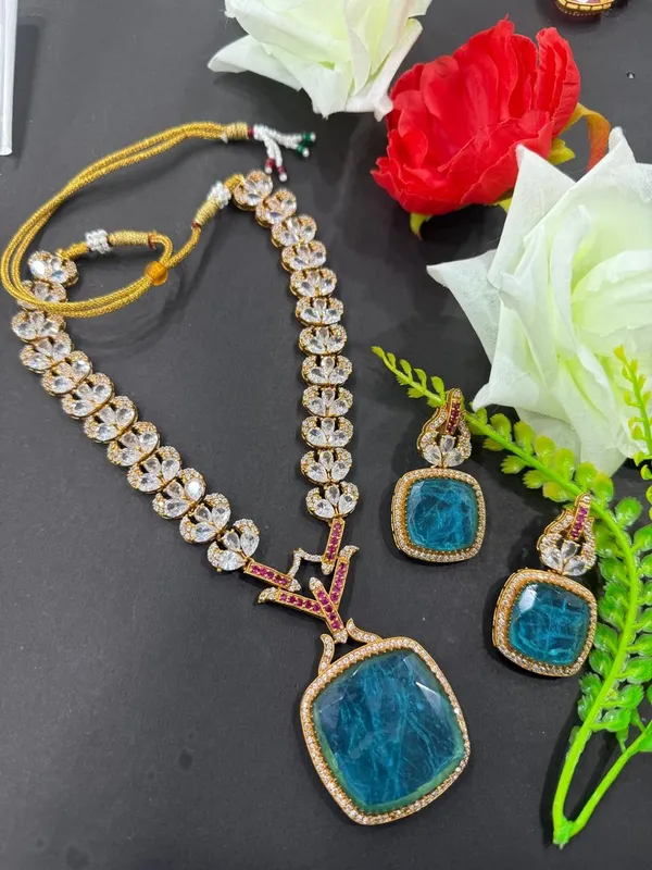 Sky_Blue_Barss_Trendy_Necklace_Set_With_Earrings_For_Women