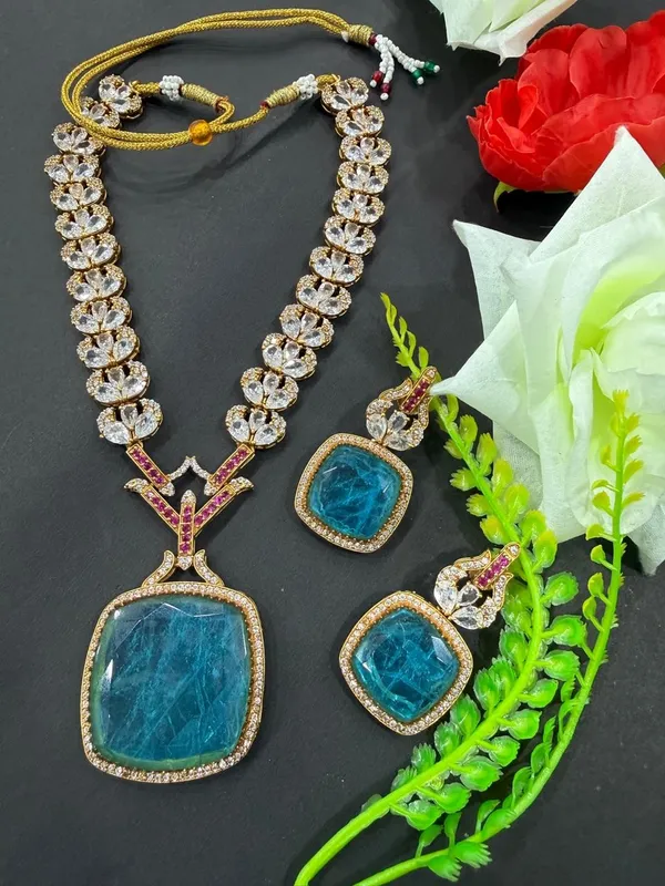 Sky_Blue_Barss_Trendy_Necklace_Set_With_Earrings_For_Women