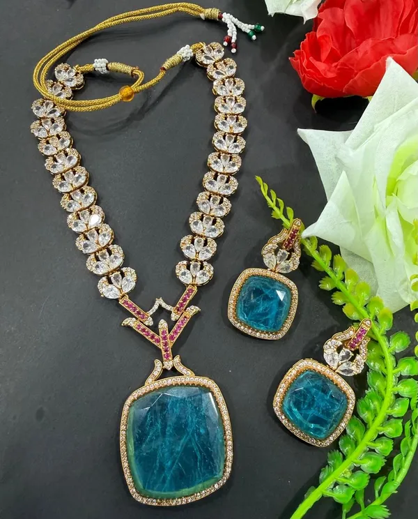 Sky_Blue_Barss_Trendy_Necklace_Set_With_Earrings_For_Women