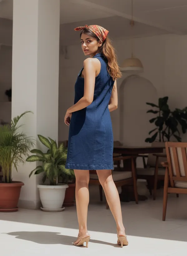Navy_Blue_Silky_Lycra_Denim_Denim_Dress_For_Women
