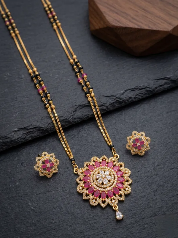 American_Diamond_Pink_Flower_Mangalsutra