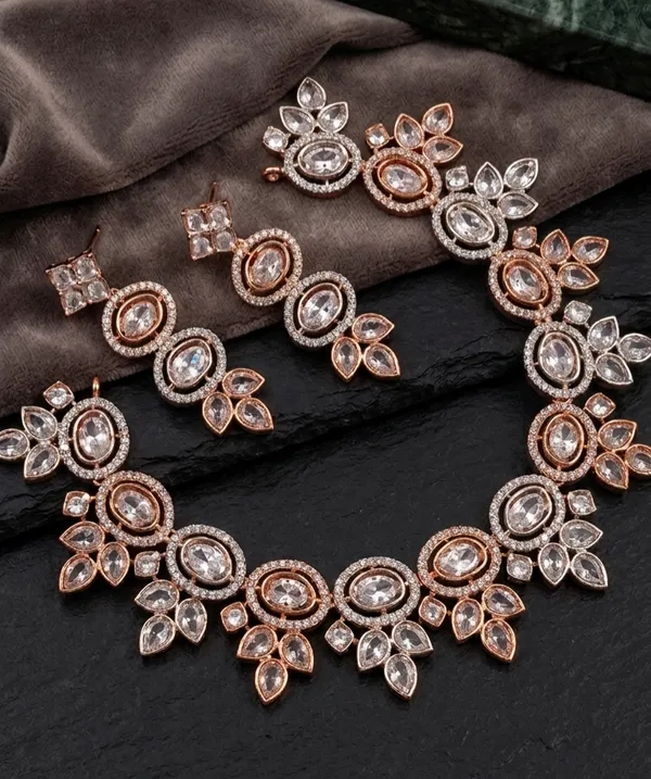 Silver_Rose_Gold_American_Diamond_Peacock_Necklace
