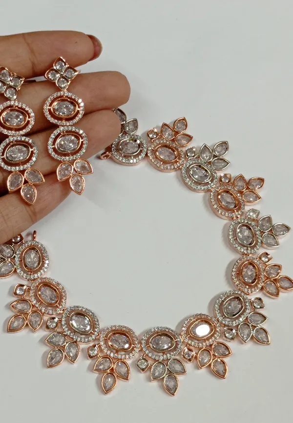 Silver_Rose_Gold_American_Diamond_Peacock_Necklace