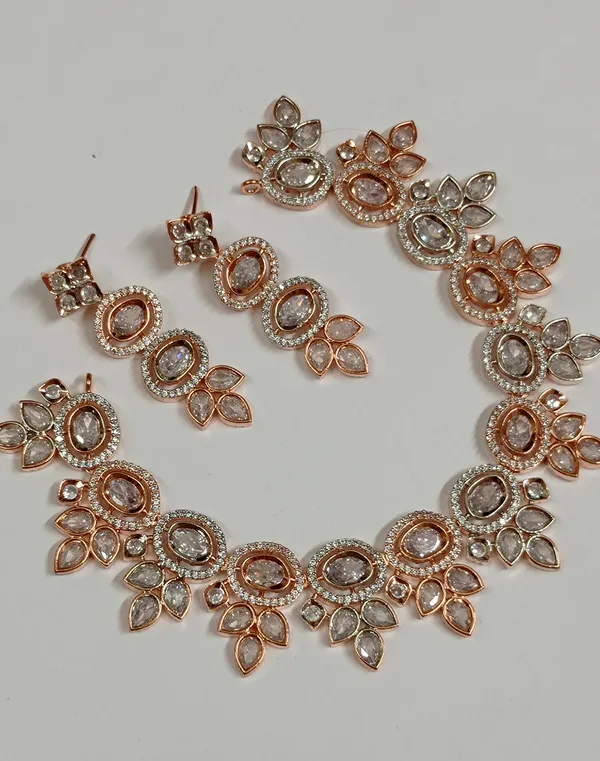 Silver_Rose_Gold_American_Diamond_Peacock_Necklace
