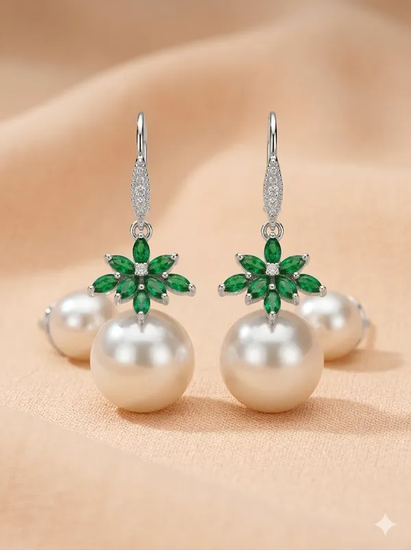 Silver_Green_Hook_Earrings_For_Women