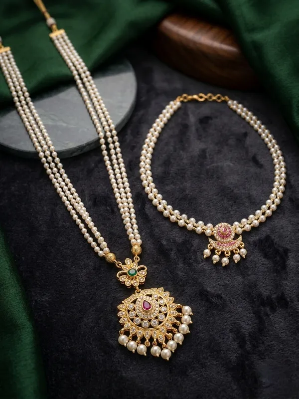 Combo_Pearl_Veni_Haar_With_Pearl_Long_Necklace_Set