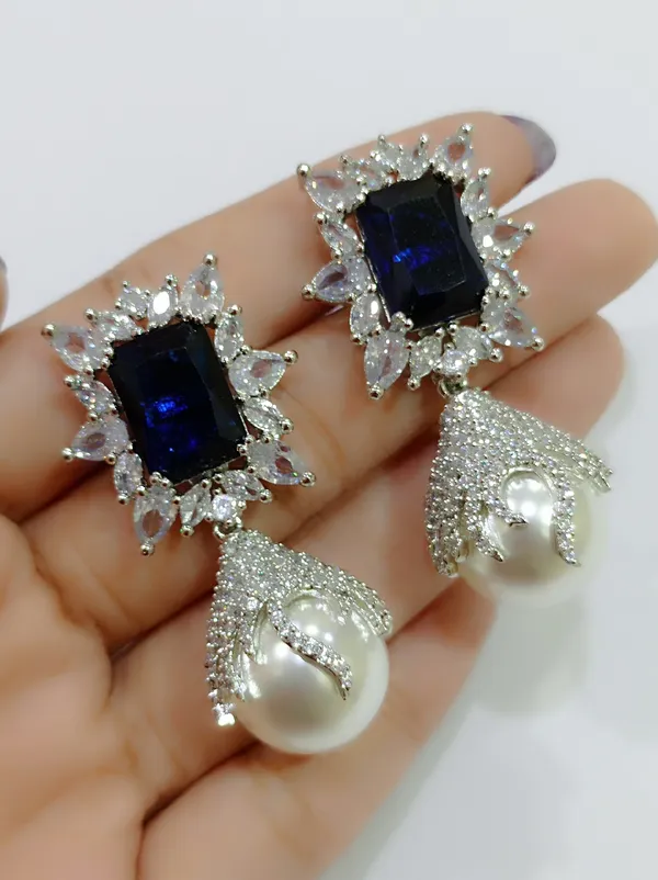 Blue_Oxidised_Big_Pearl_Stud_Earrings