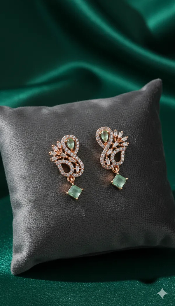 Pista_Green_Peacock_Cubic_Zirconia_Earrings