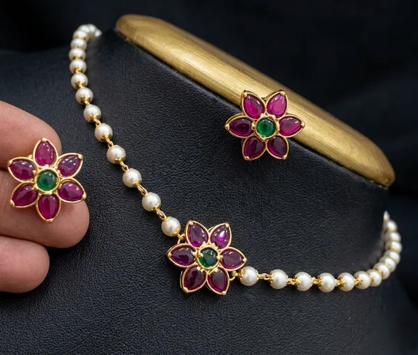Pearl_Single_Line_Rani_Flower_Choker_Necklace_Set