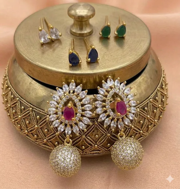 American_Diamond_Peacock_Changeable_Earrings