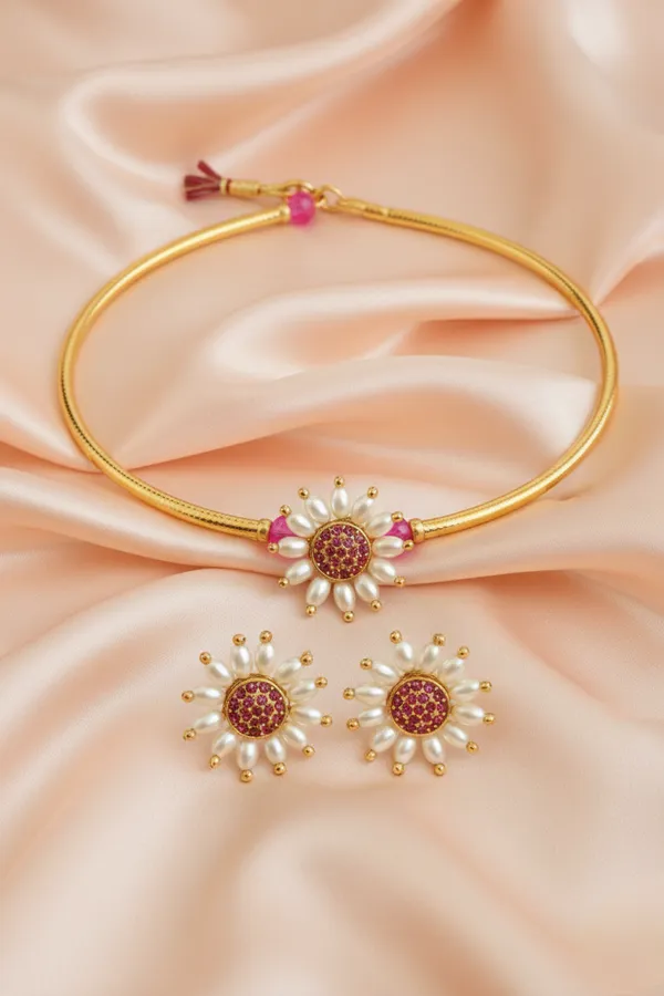 Pink_Surya_Mogra_Design_Necklace_For_Women