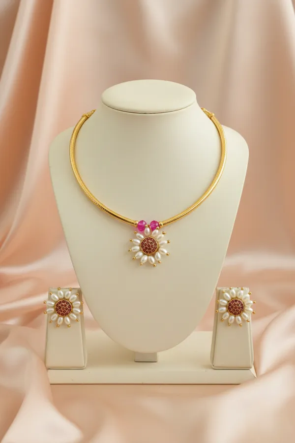 Pink_Surya_Mogra_Design_Necklace_For_Women