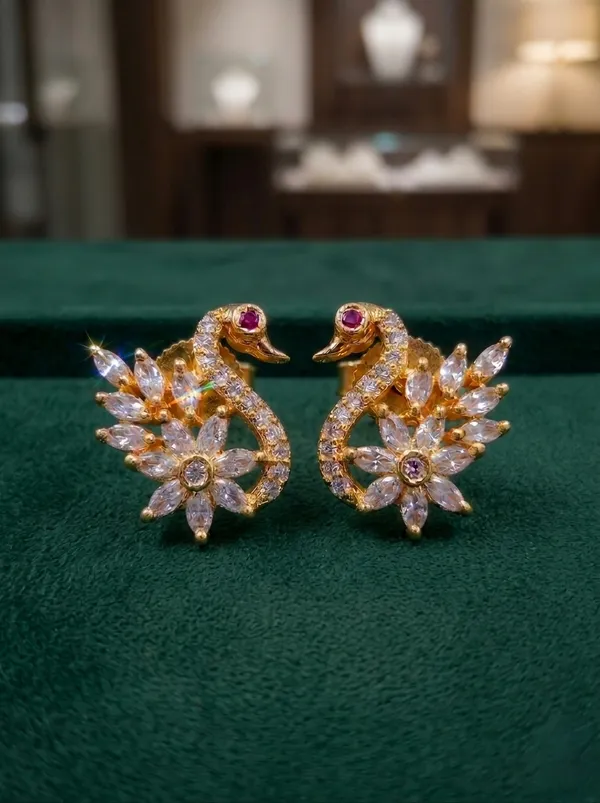 White_Oxidised_Peacock_Stud_Earrings