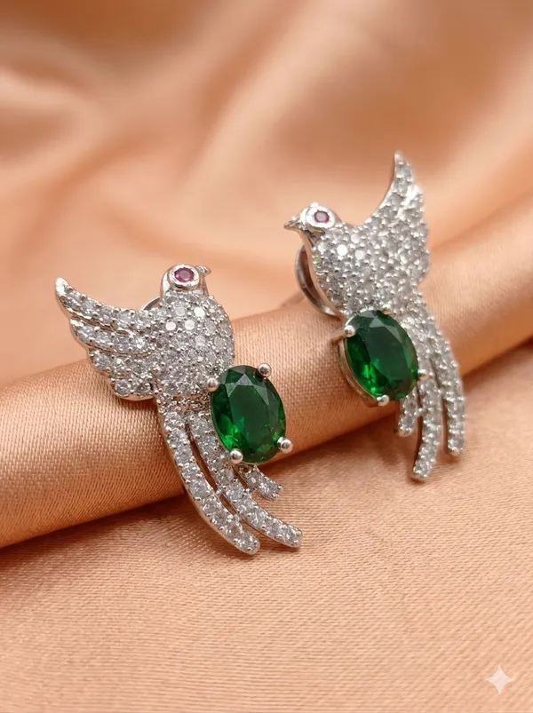 Silver_Green_Chimney_Cylinder_Stud_Earrings