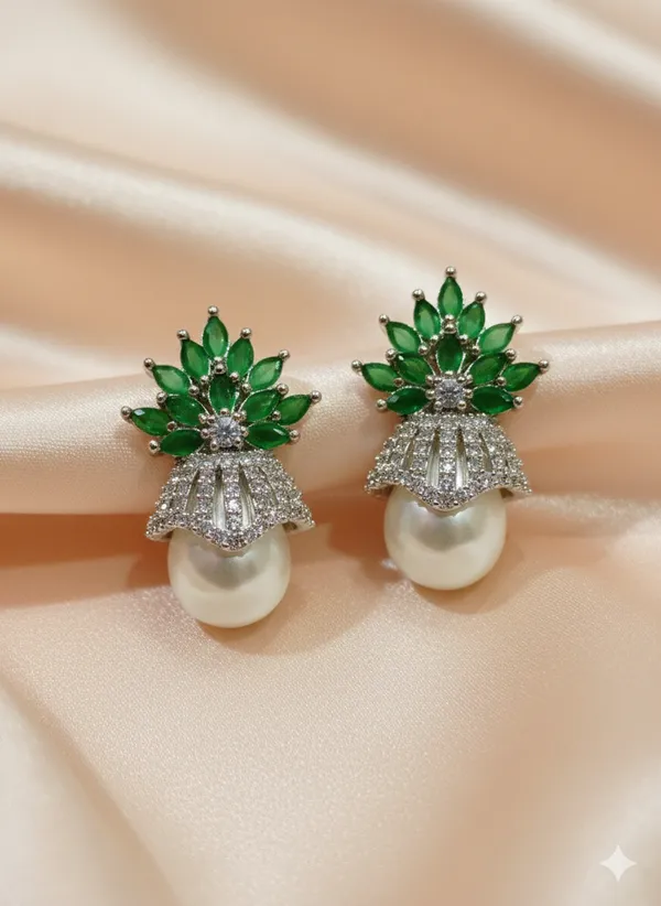 Silver_Green_Ananas_Pineapple_American_Diamond_Stud_Earrings