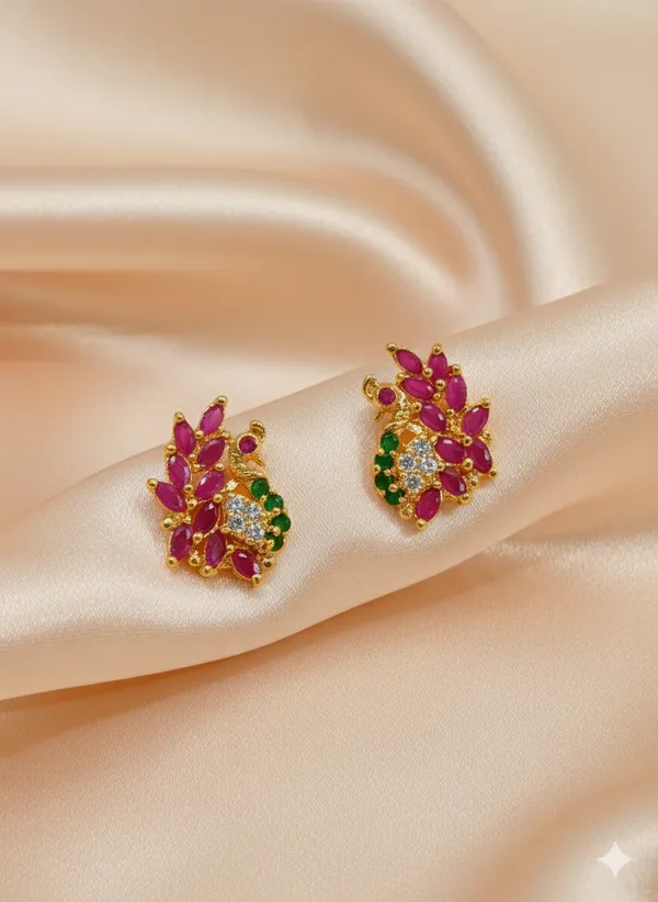 Pink_Oxidised_Peacock_Stud_Earrings